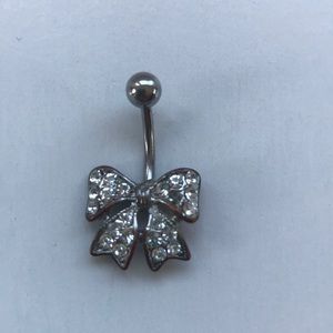 Belly button ring - diamond colored stones, silver